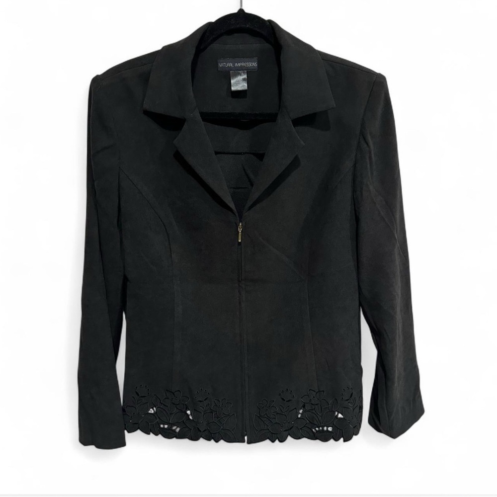 Natural Impressions Women's Black Blazer with Floral Details